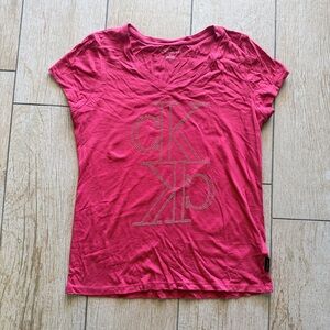 Calvin Klein Shirt Womens Large Rust Red Rhinestone‎ Logo Short Sleeve T Shirt